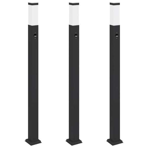 Pollerleuchten mit Sensor 3 Stk. 110 cm Schwarz IP44