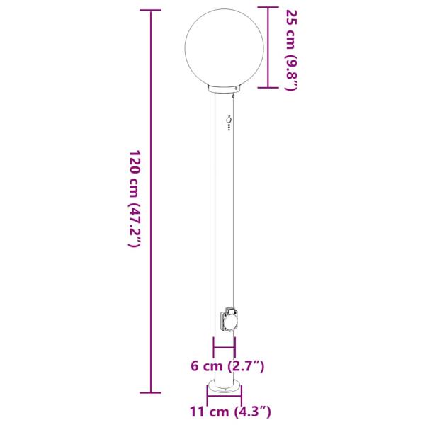Pollerleuchte mit Sensor und Steckdose 120 cm Schwarz IP44