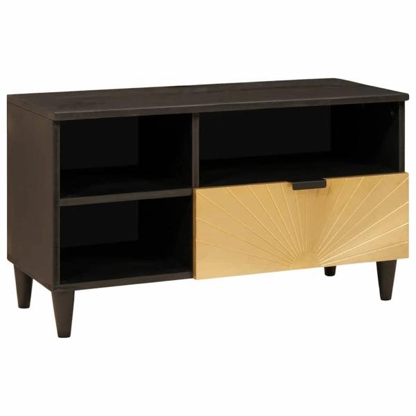 ARDEBO.de - TV-Schränk Schwarz und Gold 80 x 33 x 46 cm massives Mangoholz