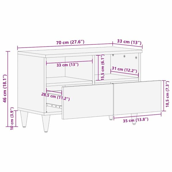 TV-Schränk Hellbraun 70 x 33 x 46 cm massives Mangoholz