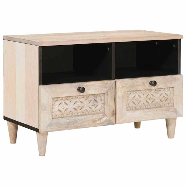 ARDEBO.de - TV-Schränk mit Regal Weiß 70 x 33 x 46 cm massives Mangoholz