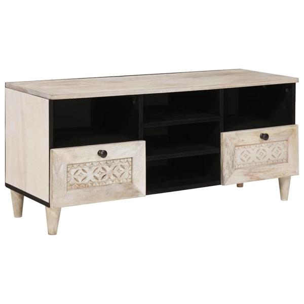 ARDEBO.de - TV-Schränk mit Regal Weiß 100 x 33 x 46 cm massives Mangoholz