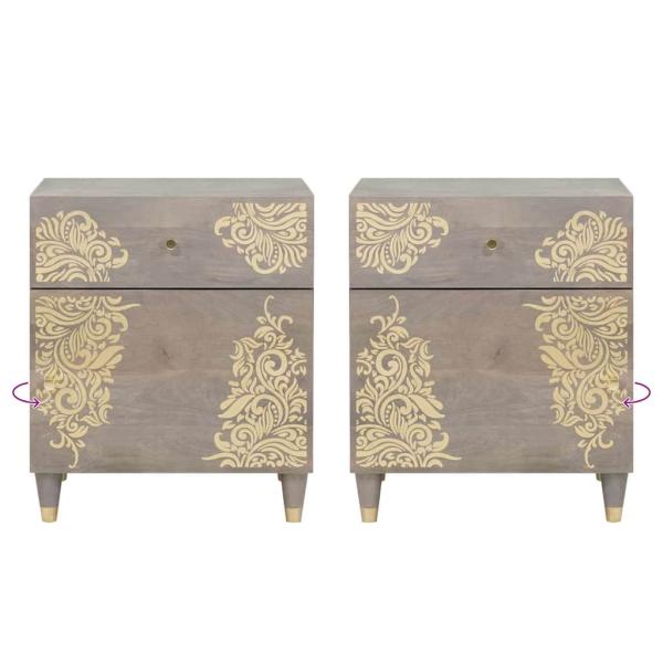 Nachttisch Grau 50 x 33 x 60 cm massives Mangoholz