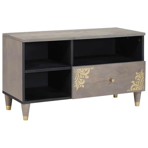 ARDEBO.de - TV-Schränk Grau und Gold 80 x 33.5 x 46 cm Massivholz Mango