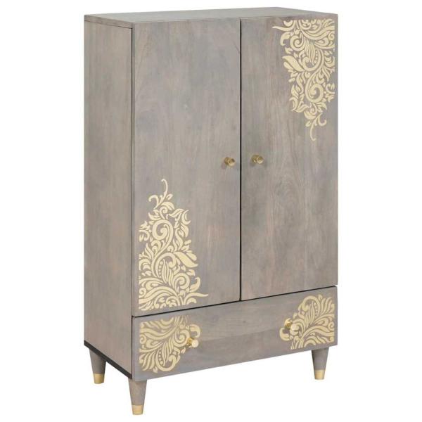 ARDEBO.de - Hochboard Grau und Gold 60 x 33.5 x 100 cm Massivholz Mango