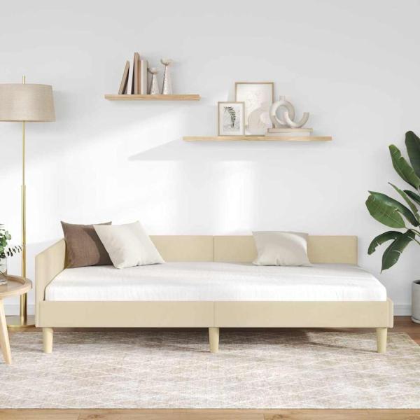 Eckbettgestell Creme 80 x 200 cm Stoff und Werkstoffholz