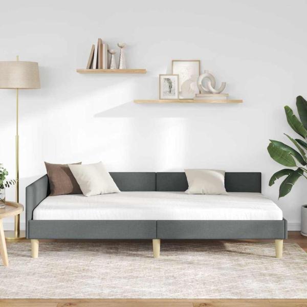 Eckbettgestell Dunkelgrau 90 x 190 cm Stoff und Werkstoffholz