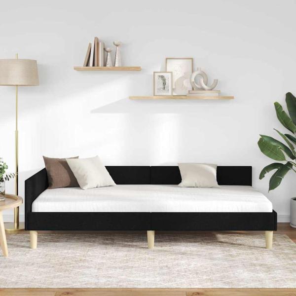 Eckbettgestell Schwarz 90 x 190 cm Stoff und Werkstoffholz