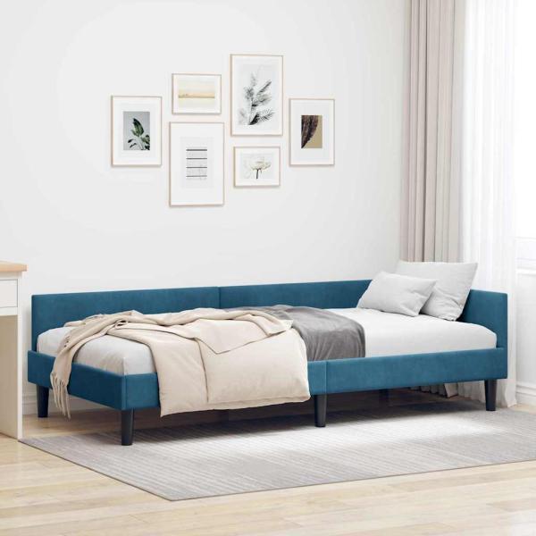 ARDEBO.de - Eckbettgestell Blau 80 x 200 cm Samt und Engineered Holz