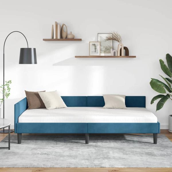 Eckbettgestell Blau 80 x 200 cm Samt und Engineered Holz