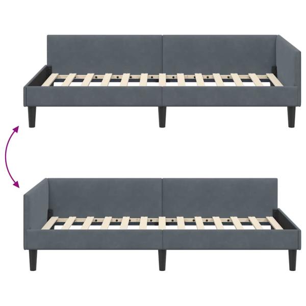 Eckbettgestell mit Kopfteil Dunkelgrau 80 cm x 200 cm Samt