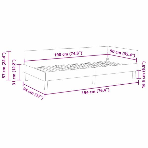 ARDEBO.de - Eckbettgestell Blau 90 x 190 cm Samt und Engineered Holz