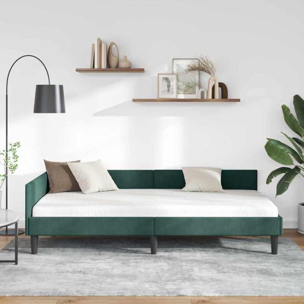 Eckbettgestell Dunkelgrün 90 x 190 cm Samt und Engineered Holz