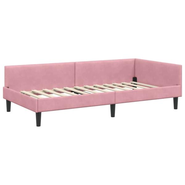 Eckbettgestell Rosa 90 x 190 cm Samt und Engineered Holz