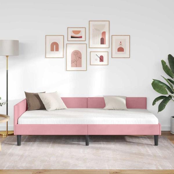 Eckbettgestell Rosa 90 x 190 cm Samt und Engineered Holz