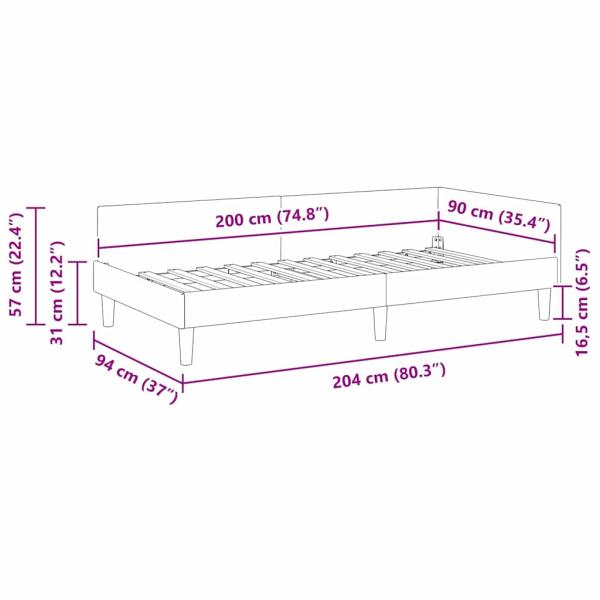 Eckbettgestell Rosa 90 x 200 cm Samt und Engineered Holz
