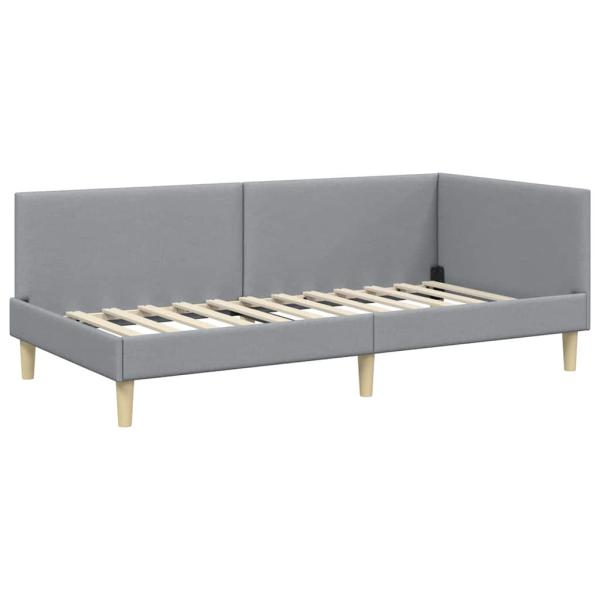 Eckbettgestell Hellgrau 90 cm x 190 cm Stoff und Sperrholz