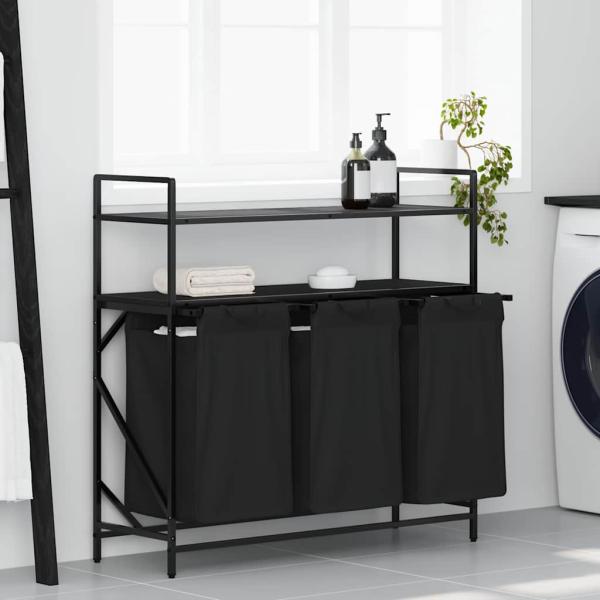 ARDEBO.de - Wäschekorb 3 Fächer mit Regalen Schwarze Eiche