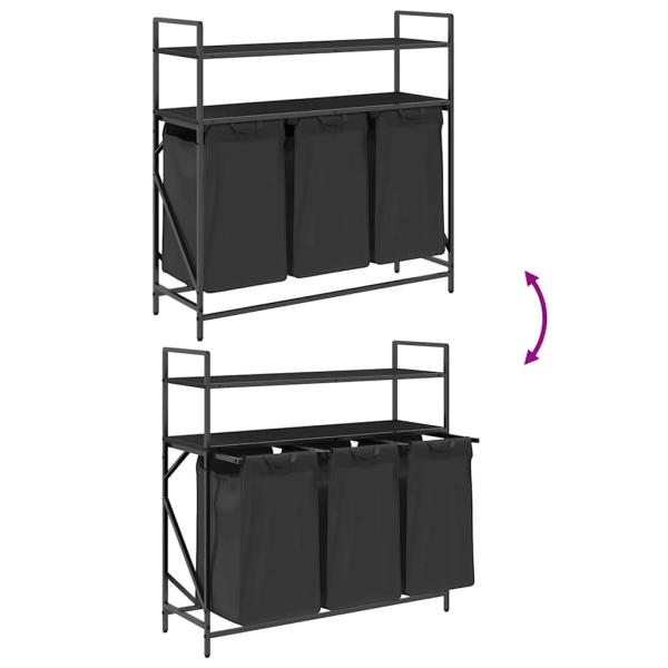 Wäschekorb 3 Fächer mit Regalen Schwarze Eiche