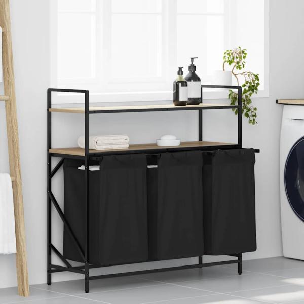 ARDEBO.de - Wäschekorb 3 Fächer mit Ablagen Sonoma Eiche