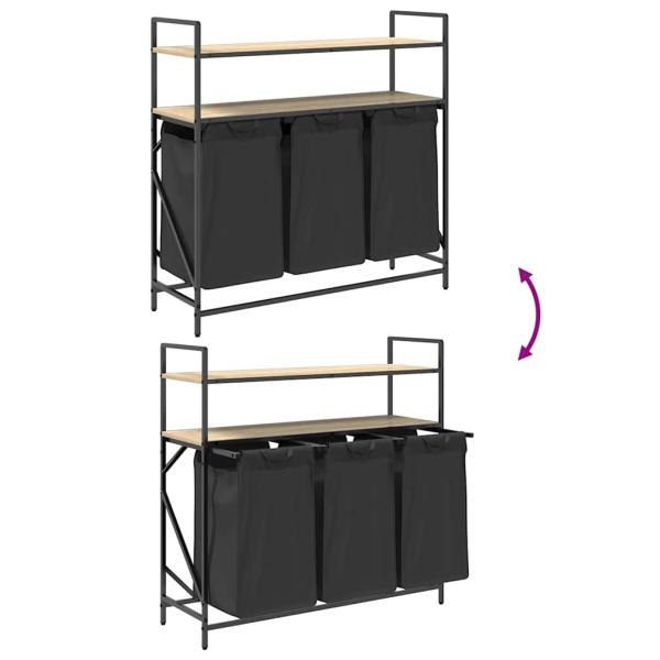 Wäschekorb 3 Fächer mit Ablagen Sonoma Eiche