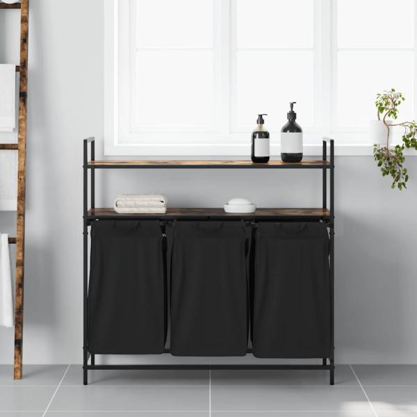 Wäschekorb 3 Fächer mit Ablagen Räuchereiche