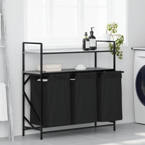 ARDEBO.de - Wäschekorb 3 Fächer mit Ablagen Grau Sonoma