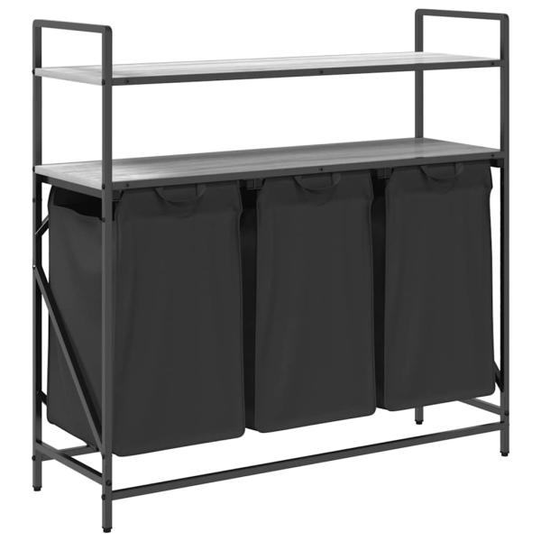 Wäschekorb 3 Fächer mit Ablagen Grau Sonoma