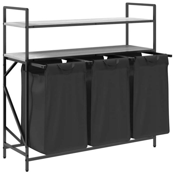 Wäschekorb 3 Fächer mit Ablagen Grau Sonoma