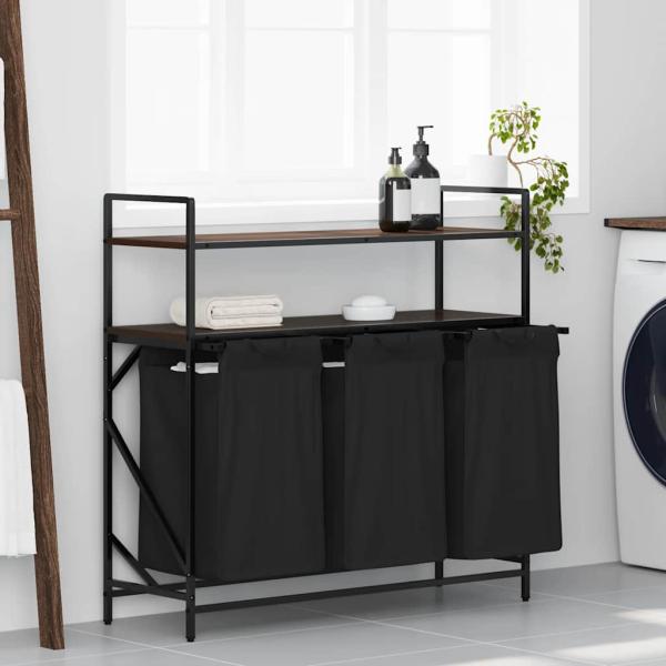 ARDEBO.de - Wäschekorb 3 Fächer mit Ablagen Braune Eiche