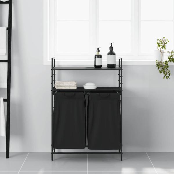 Wäschekorb 2 Fächer mit Ablagen Schwarze Eiche