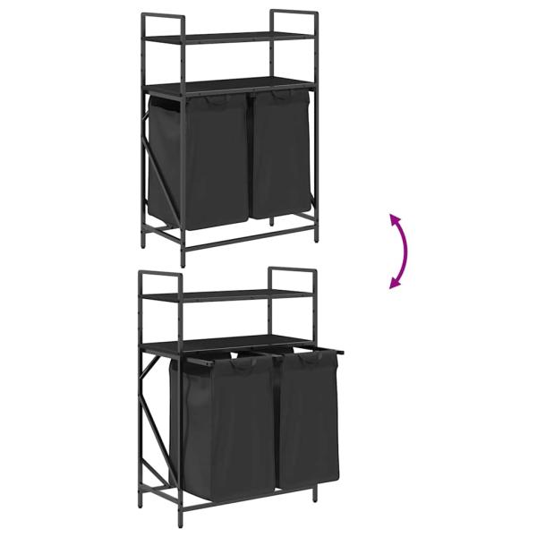 Wäschekorb 2 Fächer mit Ablagen Schwarze Eiche