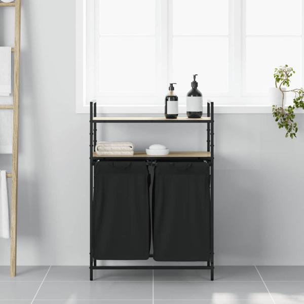 ARDEBO.de - Wäschekorb 2 Fächer mit Ablagen Sonoma Eiche