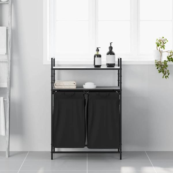 Wäschekorb 2 Fächer mit Ablagen Grau Sonoma