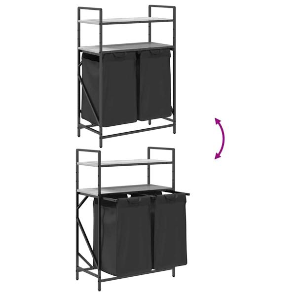 Wäschekorb 2 Fächer mit Ablagen Grau Sonoma