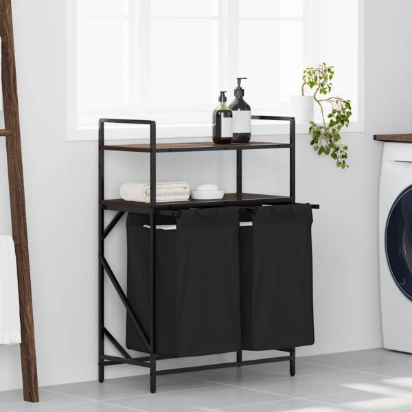 ARDEBO.de - Wäschekorb 2 Fächer mit Ablagen Braune Eiche