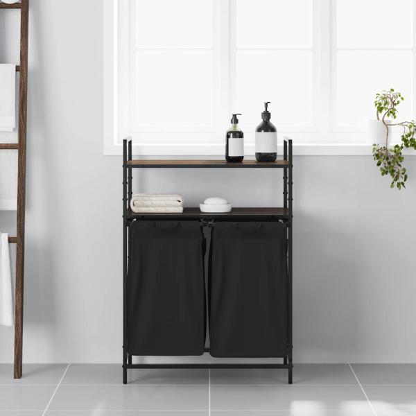 Wäschekorb 2 Fächer mit Ablagen Braune Eiche