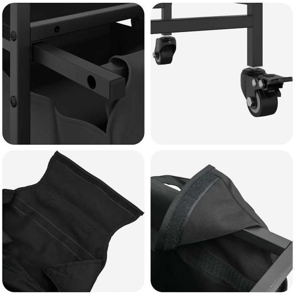 Wäschekorb 3 Fächer mit Rädern Schwarze Eiche