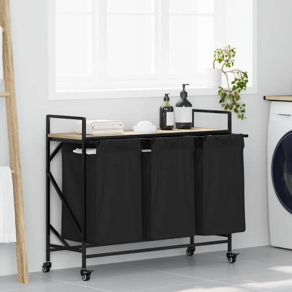 ARDEBO.de - Wäschekorb 3 Fächer mit Rollen Sonoma Eiche