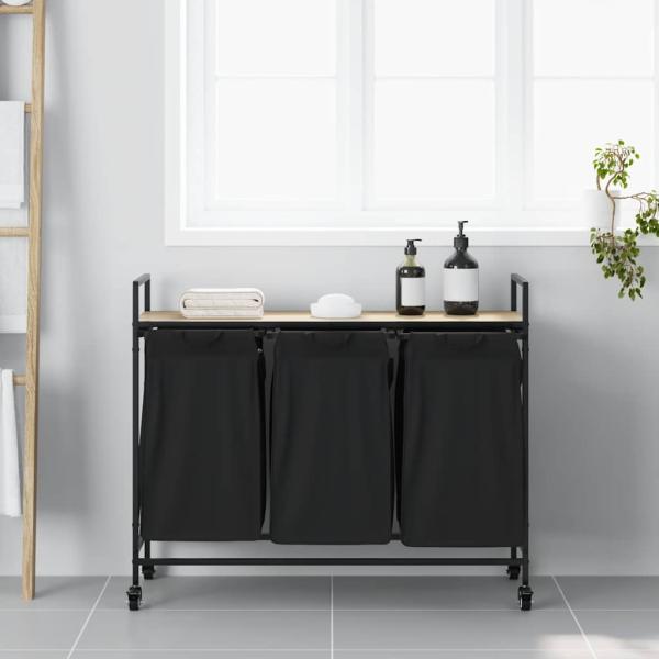 Wäschekorb 3 Fächer mit Rollen Sonoma Eiche