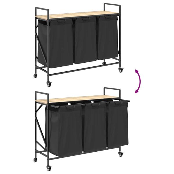 Wäschekorb 3 Fächer mit Rollen Sonoma Eiche