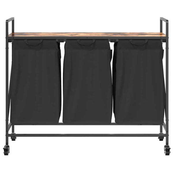 Wäschekorb 3 Fächer mit Rollen Räuchereiche