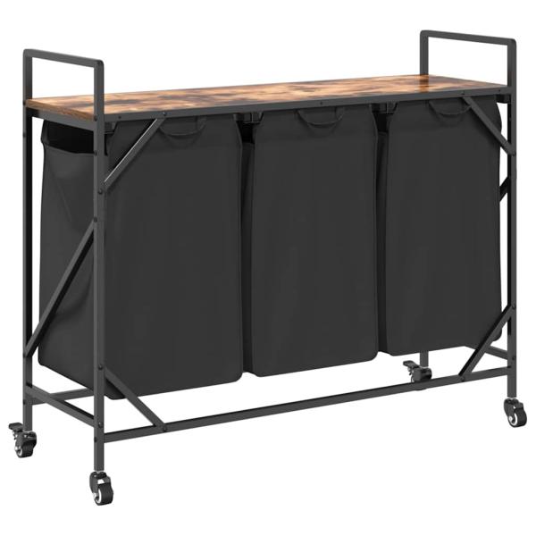 Wäschekorb 3 Fächer mit Rollen Räuchereiche