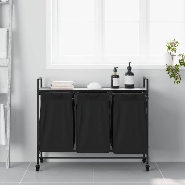 Wäschekorb 3 Fächer mit Rollen Grau Sonoma