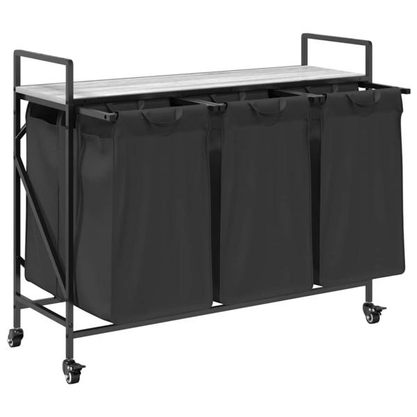 Wäschekorb 3 Fächer mit Rollen Grau Sonoma