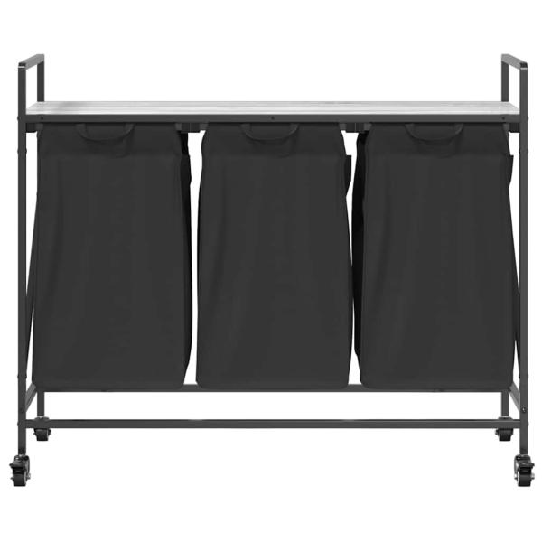 Wäschekorb 3 Fächer mit Rollen Grau Sonoma