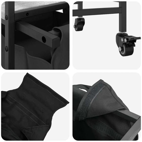 Wäschekorb 3 Fächer mit Rollen Grau Sonoma