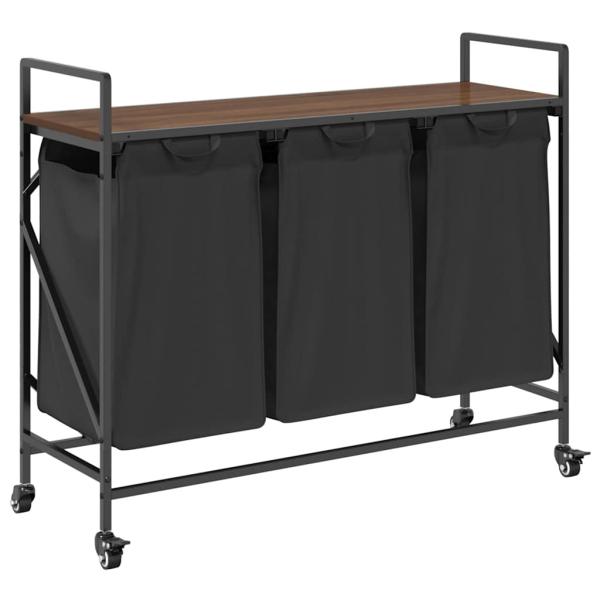 Wäschekorb 3 Fächer mit Rollen Braune Eiche