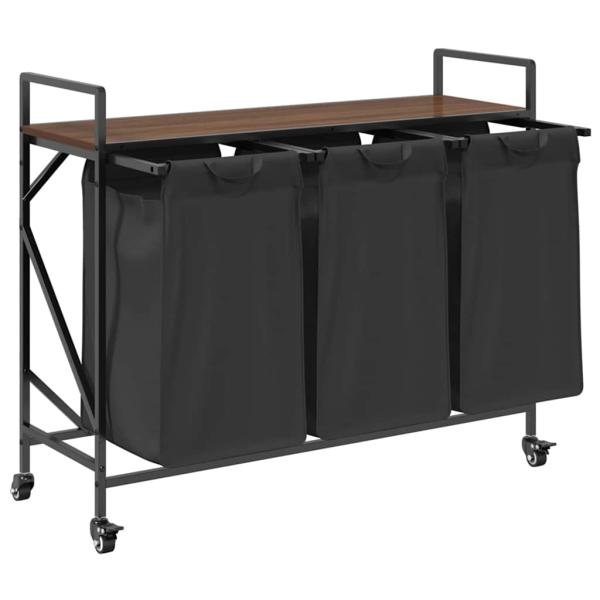 Wäschekorb 3 Fächer mit Rollen Braune Eiche