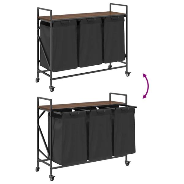 Wäschekorb 3 Fächer mit Rollen Braune Eiche